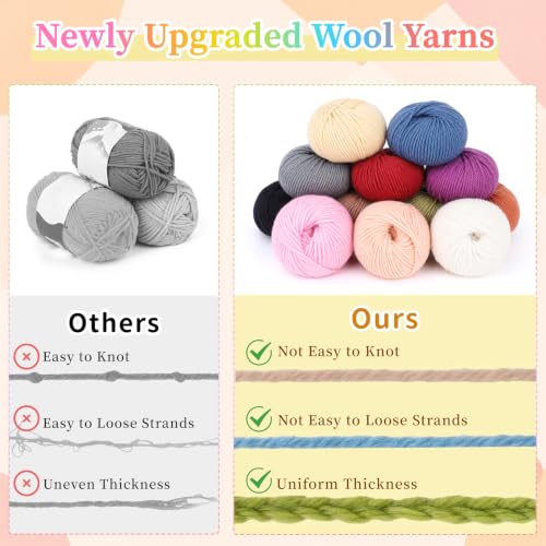 Image of Coopay Wool Yarn for Crocheting -12 Pack Wool Yarn for Knitting | 60% Wool 40% Polyester - 50g /1.76oz -#4 Worsted weight-60 Yds Colorful Crochet Wool Blend Yarn for Clothes, Scarves, Blankets