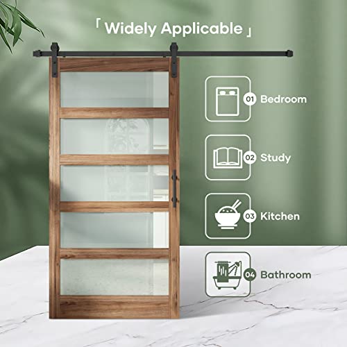 Image of FREDBECK 40in x 84in Glass Barn Door Glass Door with 7FT Barn Door Hardware Kit & Handle Included,5-Panel Frosted Glass, Water-Proof Surface,Pre-Drilled Holes,Need Assembly