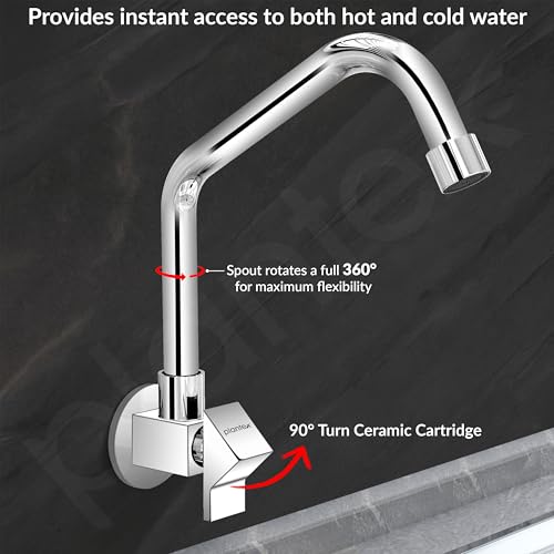 Image of Plantex Kitchen Taps for Home Sink with Water Saving Nozzle for Kitchen Tap /360 Swivel Spout for Sink Tap for Basin with Brass Wall Flange -(PRI-311-Chrome)