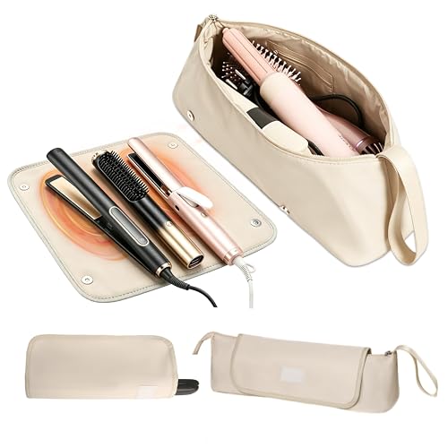 Gosect Hair Tool Travel Bag with Removable Heat Resistant Mat (Ivory White)