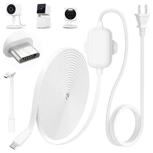 delilyn 25FT Outdoor Power Adapter for WYZE Cam V4 Cam OG/V3/V3 Pro L-Shape Micro USB Extension Cable for WYZE Cam Pan V3 Replace for WYZE Plug IP67 Waterproof Flat Cable Charge Your Camera