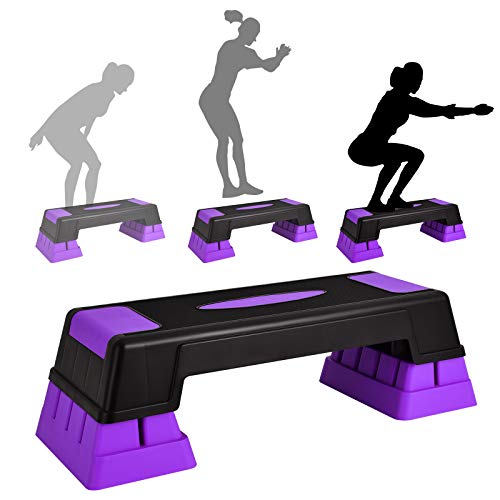 GOPLUS Aerobic Stepplank, antislip trainingsplank met 3 instelbare hoogtes, multifunctionele stepplank voor aerobic, gymnastiek en fitness, voor workouts thuis en op kantoor (ABS, violet)