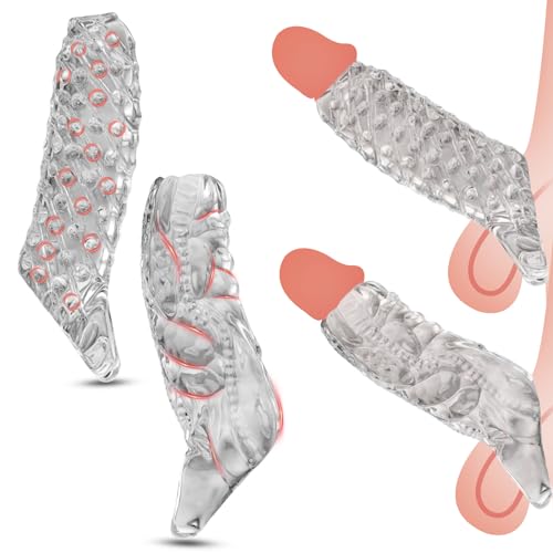 BDSMYEE Penishülle 2 PCS Set,Penis Sleeve Vorhaut Rückhaltung Penismanschetten Penis Hülle Sex Toyset für Paar Set erotisches Sexspielzeug für die Männer (Transparent)