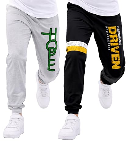 Image of KYDA KIDS Boys 100% Cotton Track Pants | Premium Printed Soft Single Jersey Fabric | Elastic Waist Loose Fit Summer Full Length with Rib Hem (Pack of 2)