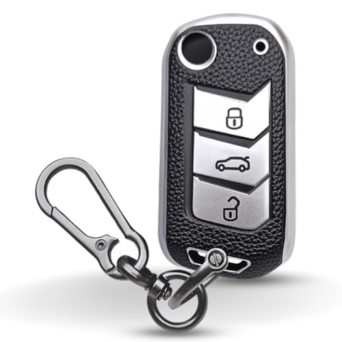 Image of KEYCEPT Mahindra TPU Leather Key Cover Compatible for Marazzo | Thar | Scorpio | TUV | Bolero | XUV 700 3 Button Flip Key Cover (Keychain 1, Silver)