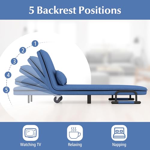 Giantex 26.5" Convertible Sofa Bed Folding Arm Chair Sleeper Leisure Recliner Lounge Couch (Blue)