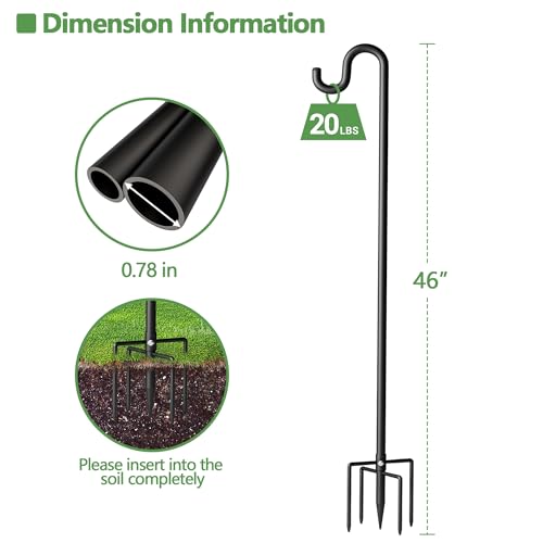Image of 46 inch Shepherds Hooks for Outdoor, Extra Thick Bird Feeder Pole with 5 Prong Base, Adjustable Shepards Hook for Garden, Weddings, Hanging Plant