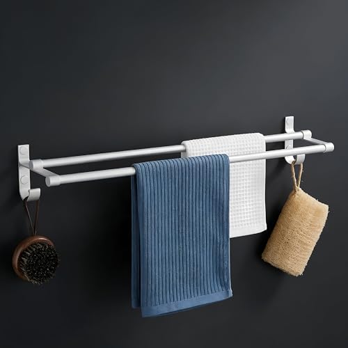 Image of Plantex Dual Wall Mounted Aluminium Towel Rod for Bathroom /Towel Hanger /24 inch Towel Holder /Bathroom Accessories - Pack of 1 (Silver)