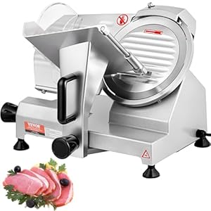 VEVOR Kommerzieller Fleisch Allesschneider 200 W, Elektrische Aufschnittmaschine Lebensmittelschneider mit 20, 32 cm-Kohlenstoffstahlklinge, 0–12 mm Einstellbare Dicke für Fleisch, Käse usw.