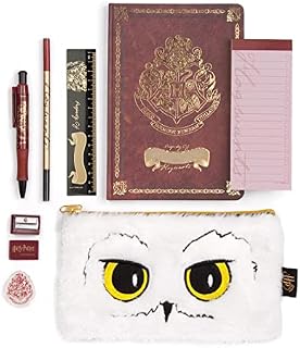 Harry Potter Stationery Set Boys & Girls | A5 Hogwarts Book, Notepad, Ruler, Writing Pen, Pencil, Eraser & Fluffy Hedwig Pencil Case | Back to School Gifts