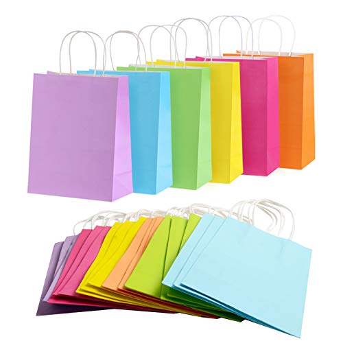 30 Pieces Kraft Paper Party Favor Bags, 6 Colors Small Gift Bags with Handles Tote Bags Goodie Bags, Engagement?Wedding Tea Party Supplies, Birthday Candy Bags, Graduation Celebrations