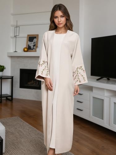 zhxinashu Open Prayer Abaya for Women Long Sleeve Prayer Dress Embroidered Kaftan Muslim Clothes4