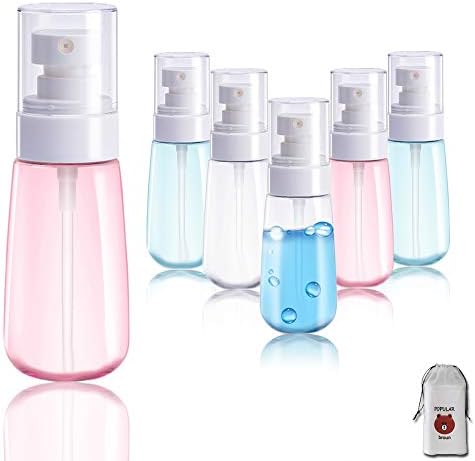 AMORIX 6PCS Spray Bottles Small 100ml 3.4 oz Empty Mini Travel Size Spray Bottle Fine Mist Hairspray Bottle for Essential Oils Refillable Travel Containers for Cosmetic, Perfume + Drawstring Bag