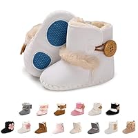 Baby Warm Booties with Button Design Soft Bottom Non-slip Sole Toddler Snow Boots Winter Warm Shoes (6-12 Months, White)