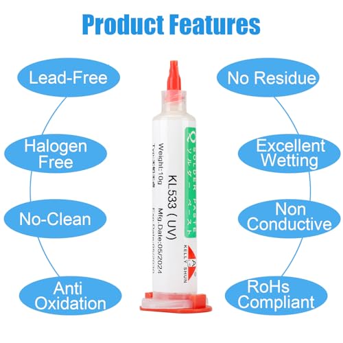 Image of KL-533 No Clean Soldering Flux & Solder Wick,Soldering Flux For Electronics Soldering 10ML /Bottle (2 PACK), 4.9Ft Desoldering Wick (1 PACK)