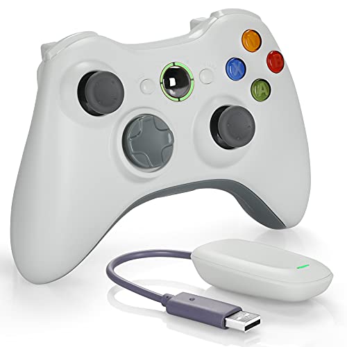 Wireless Controller for Xbox 360, 2.4GHZ Game Joystick Controller Gamepad for Xbox 360 Slim Console, PC Windows 7/8/10, White (Included Receiver)