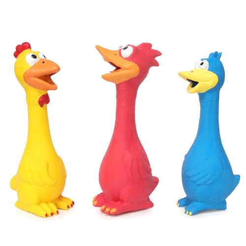 LLSPET Dog Squeaky Toys 3 Pcs Rubber Chicken Dog Toy Squeaking Fun Chew Toy for Dogs Indoor and Outdoor Interactive Toys for Medium and Large Breeds 7.9 inch