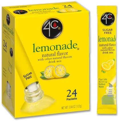 4C Powder Drink Mix Packets, Lemonade 1 Pack, 24 Count, Singles Stix On the Go, Refreshing Sugar Free Water Flavorings