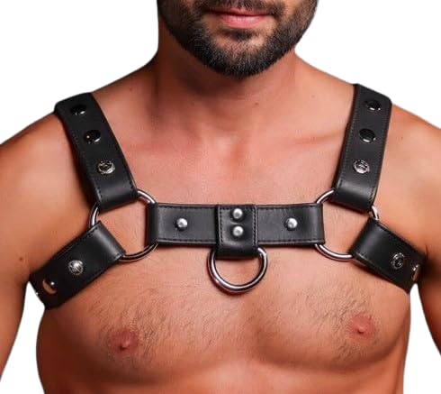 Genuine Leather Mens harness, Black Chest Harness with Buckles, Club Wear Gay Adult Chest Body Harness Gay Body Harness2