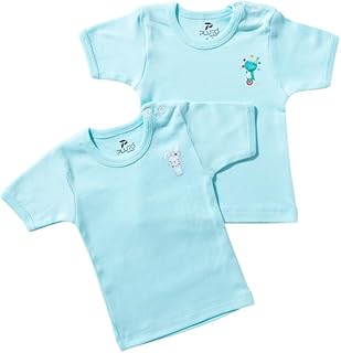 طقم فانلة نصف قميص قطن بتصميم خاص للاولاد البيبي من بلو2، قطعتين - ازرق فاتح