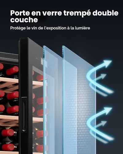 VEVOR Cave à Vin 42 Bouteilles, Cave de Vieillissement Autoportante, pour Rouges Blancs Champagnes Effervescents Maison Bar, Frigo à Vin Double Zone de Température Réglable 5-18 °C avec Porte Vitrée – vue 5