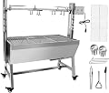 132LBS Stainless Steel Rotisserie Grill with Back Cover Guard, 25W Motor Small Pig Lamb Roaster, 37 Inch BBQ Charcoal Rotisserie Roaster for Camping & Outdoor Kitchen