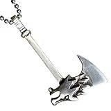 Medieval Jewelry Single Headed Bjorn Wolf Battle Axe Barbarian Celtic Norse Viking Protection Amulet Pewter Men's Pendant Necklace Dragon Charm Wealth Travel Victory Talisman for men Silver Ball Chain