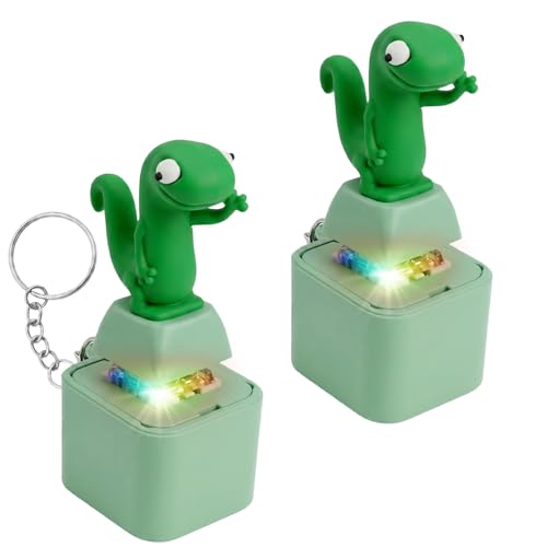 2 Stück Lizard Keychain Sound Eidechse Tastatur Anhänger Tastatur Schlüsselanhänger Rechargeable Lizards Anxiety Relief Keychain Button Toy Fun Rechargeable Keychains with Colorful Lights