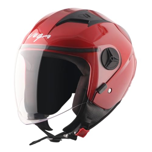 Image of Vega VO-05 Clark ISI Certified Open Face Motorcycle Helmet with High-Impact ABS Shell, Scratch-Resistant Visor, Comfortable Breathable Inner Padding & Secure Strap - Cherry Red - L