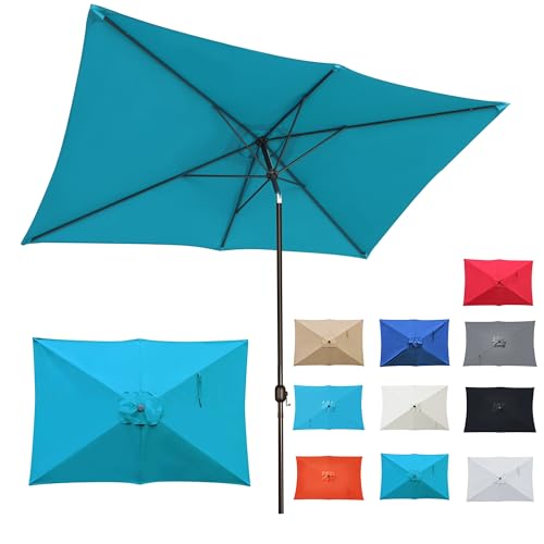 Blissun 10' Rectangular Patio Umbrella Outdoor Market Table Umbrella with Push Button Tilt and Crank (Cerulean)