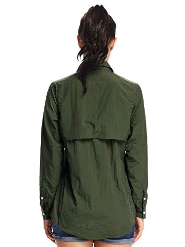 Women's UPF 50+ UV Sun Protection Safari Shirt, Long Sleeve Outdoor Cool Quick Dry Fishing Hiking Gardening Shirts (5055 Army Green XXL)