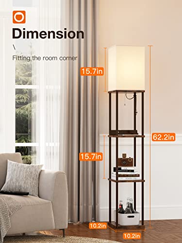 Addlon Modern Floor Lamp With Shelves, Remote Control, 2 Usb Charging Ports And 1 Power Outlet, Display Floor Lamp With Shelves For Living Room, Bedroom And Office - Brown #TOP4