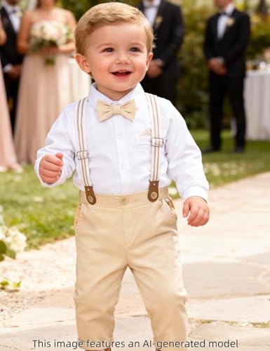 Image of A&J DESIGN Baby Boys Suits Infant Gentleman Formal Wedding Suspenders Outfit with Bowtie