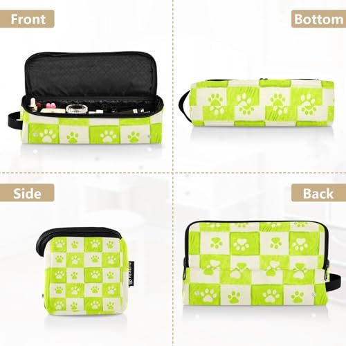 Estuche de viaje para herramientas de cabello Hot Hair Tools con tapete resistente al calor, doble capa, para planchas, rizadores y secadores, Beige y verde neón con estampado de patas de perro miniatura 5