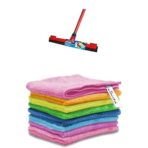Floor Wiper Easy Fix 42 CM with a Stick 42 x 4 x 136 CM Red + Microfibre Cloth 30x30cm 8 Pcs