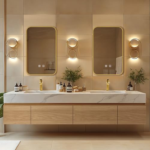 High QLO Bathroom Vanity - Floating Bathroom Vanity with Double Sinks Includes Integrated Sink & Irregular Mirrors|Modern French Style,Hidden Handle,LED Smart Defog Mirror(80IN)
