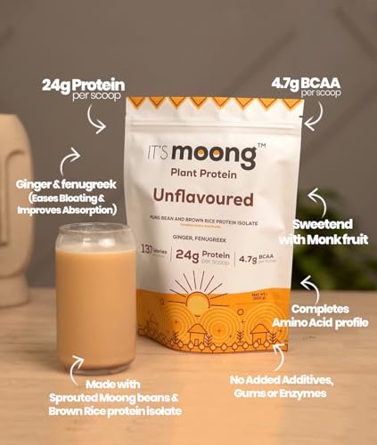 Image of It's Moong Mung Bean & Brown Rice Isolate Plant Protein Powder for Men & Women| 24gms per serve 4.7gms BCAA| Unflavoured| 500 gms |Sprouted Plant based protein| All essential Amino Acids|Plant Protein
