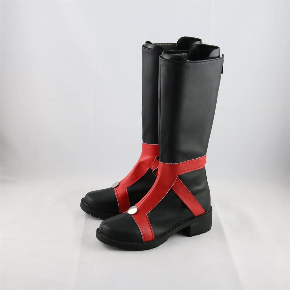 Block-Heels Black & Red Cosplay Boots with PU Leather Unisex All-Day Wear for Conventions & Costume Parties