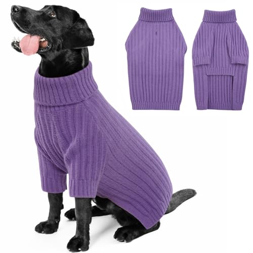 OUOBOB Dog Sweater, Dog Sweaters for Large Dogs, Christmas Turtleneck Pet Sweaters Knitwear Boys Girls, Classic Cable Knit Pet Pullover Sweater, Labrador, Border Collie (Purple XL)