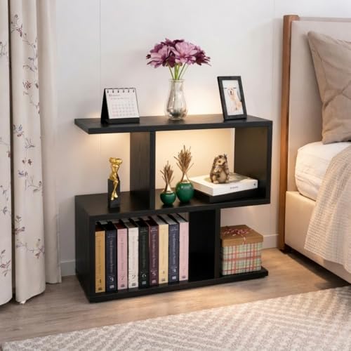 Image of SPYDER CRAFT Modern Engineered Wood Bedside Table Nightstand with Storage Shelves, Space Saving Side Table, Small Bedroom Furniture, Multi Tier End Table for Living Room- Black DIY(Do-It-Yourself)