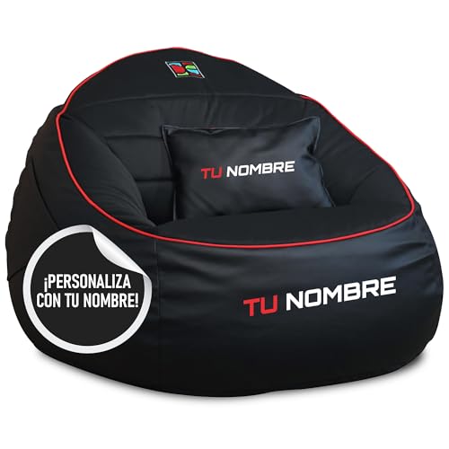 DECORESTOR Puff Gamer Personalizado con Nombre - Relleno y Respaldo Incluidos - Bean Bag XXL Gigante - Regalo para Niños y Adultos - 100% Polipiel