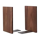 Muso Wood Walnut Bookends for Heavy Books, Wooden Book Ends for Shelves, Non-Skid Bookends for Office Home Desk 7.1'x4.7'x4.1'(1 Pair)