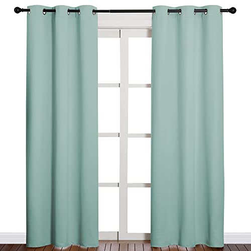 Image of NICETOWN Thermal Insulated Solid Grommet Blackout Curtains /Drape for Living Room (Aqua, 1 Pair, 42 by 84-Inch)