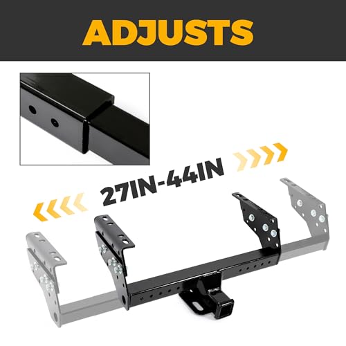 KUAFU Adjustable 2" Class 3 Trailer Hitch 27”-44” Compatible with Select Chevrolet Chrysler Dodge Ford GMC Isuzu Jeep Mazda Nissan Plymouth Black Replace for 37042