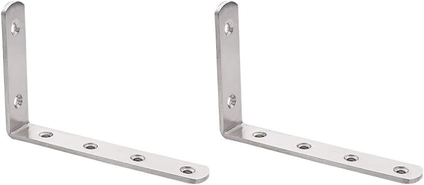 Corner Brace 5.91" x 3.94" x 0.16" (L x H x T) Stainless Steel Wire Drawing Joint L Shape Right Angle Brackets Fastener Silver Tone 2pcs
