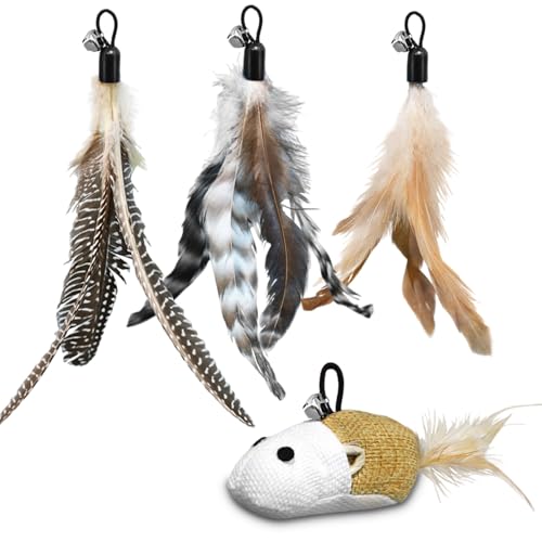 ROSAUI 4er Pack Nachfüllpackungen für Katzenspielzeug Interaktives Katzen Spielzeug Bunte Federn Zubehör Katzenspielzeug Ersatzfedern