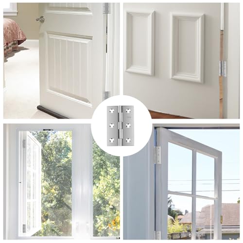 Image of Stainless Steel 3 Inch Hinges for Door Window Wooden Box, 8 Pack | Hinges for Furniture, Cases, Lids, and Chests, Easy to Install, Versatile Hardware for Home, Office, and Workshop Use