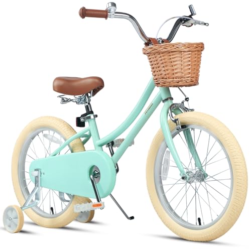 Image of Petimini Vintage Kids Bike for Girls, 12-20 Inch Classic Bicycle with Wicker Basket & Bell, High Tensile Steel Frame, Training Wheels (12-18 inch), 85% Pre-Assembled, Retro Bike for Outdoor Riding
