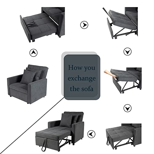 Polar Aurora Sofa Bed Chair 3-In-1 Convertible, Lounger Sleeper, Single Recliner For Small Space With Adjustable Backrest (Dark Grey) #TOP5