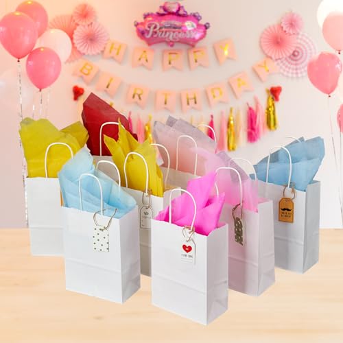 METAPRINT 100 Pack Small Paper Gift Bags 5.8x3.2x8.25 Inch White Paper Bags with Handles, Kraft Bags for Birthday Party Favors Grocery Retail Shopping Business Goody Craft Bags (White 100 Count) - Thumbnail 7